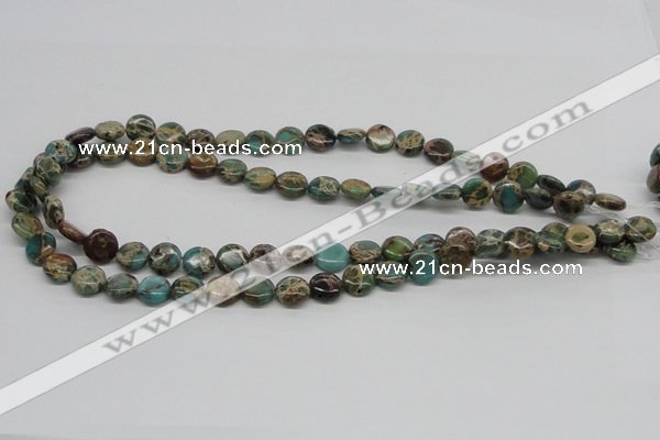 CAT5008 15.5 inches 10mm flat round natural aqua terra jasper beads