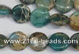 CAT5030 15.5 inches 14mm flat round natural aqua terra jasper beads