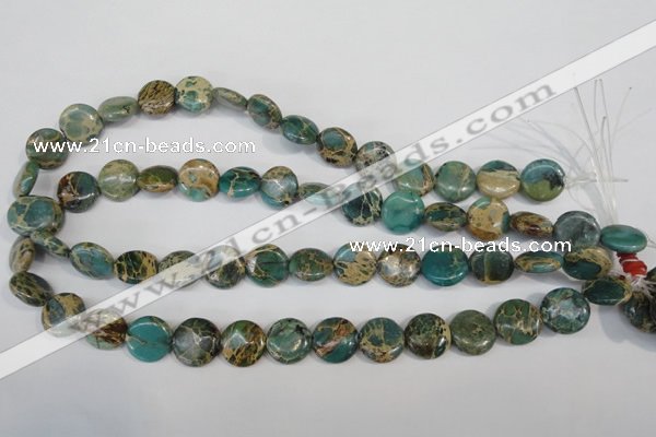 CAT5030 15.5 inches 14mm flat round natural aqua terra jasper beads