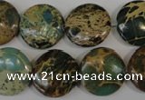 CAT5034 15.5 inches 18mm flat round natural aqua terra jasper beads