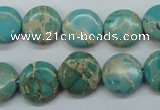 CAT84 15.5 inches 14mm flat round dyed natural aqua terra jasper beads
