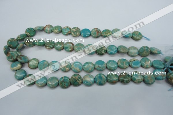 CAT84 15.5 inches 14mm flat round dyed natural aqua terra jasper beads