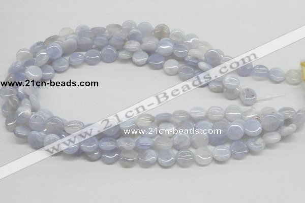 CBC12 15.5 inches 12mm flat round blue chalcedony beads wholesale