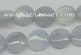 CBC33 15.5 inches 14mm flat round blue chalcedony beads wholesale