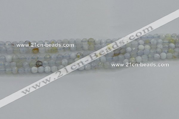 CBC461 15.5 inches 4mm faceted round blue chalcedony gemstone beads