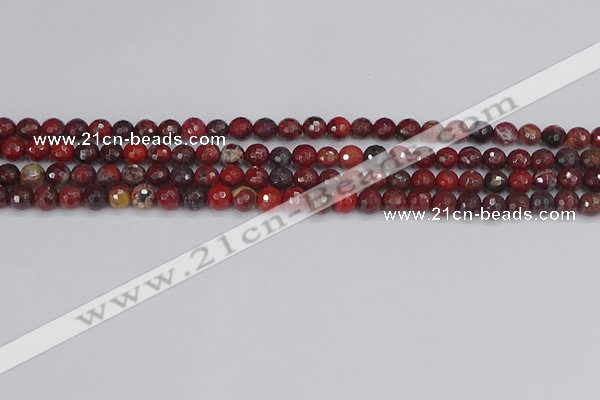 CBD375 15.5 inches 4mm faceted round poppy jasper beads