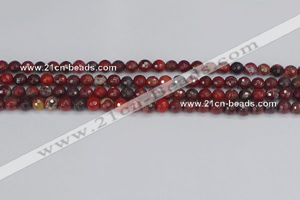 CBD376 15.5 inches 6mm faceted round poppy jasper beads