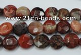 CBD45 15.5 inches 10mm faceted coin brecciated jasper gemstone beads