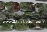 CBG69 15.5 inches 13*18mm wavy rectangle bronze green gemstone beads