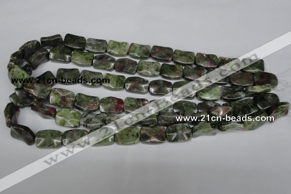 CBG69 15.5 inches 13*18mm wavy rectangle bronze green gemstone beads