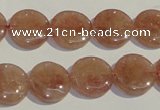 CBQ17 15.5 inches 14mm flat round strawberry quartz beads wholesale