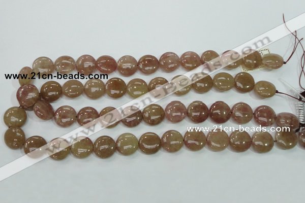 CBQ236 15.5 inches 15mm flat round strawberry quartz beads