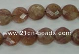 CBQ241 15.5 inches 10mm faceted coin strawberry quartz beads