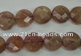 CBQ242 15.5 inches 12mm faceted coin strawberry quartz beads