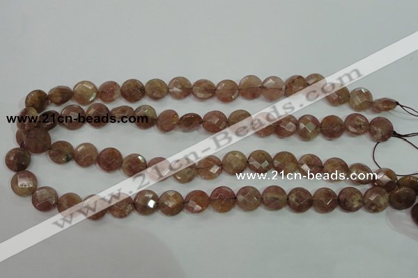 CBQ242 15.5 inches 12mm faceted coin strawberry quartz beads