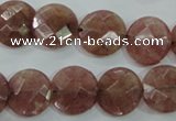 CBQ243 15.5 inches 14mm faceted coin strawberry quartz beads