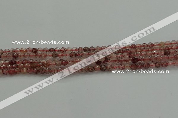 CBQ320 15.5 inches 4mm faceted round strawberry quartz beads