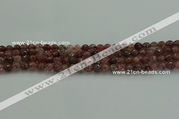 CBQ321 15.5 inches 6mm faceted round strawberry quartz beads