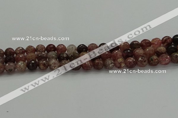 CBQ322 15.5 inches 8mm faceted round strawberry quartz beads