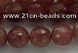 CBQ333 15.5 inches 10mm faceted round strawberry quartz beads