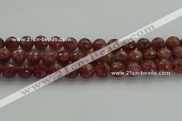 CBQ334 15.5 inches 12mm faceted round strawberry quartz beads