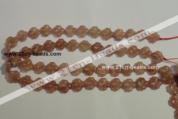 CBQ37 15.5 inches 15mm carved flower strawberry quartz beads