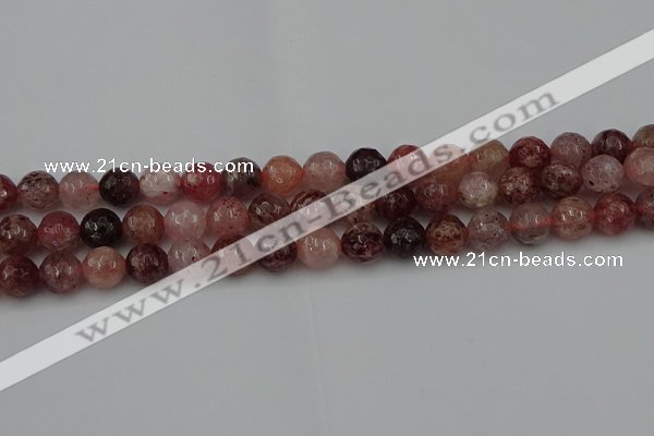 CBQ413 15.5 inches 10mm faceted round strawberry quartz beads