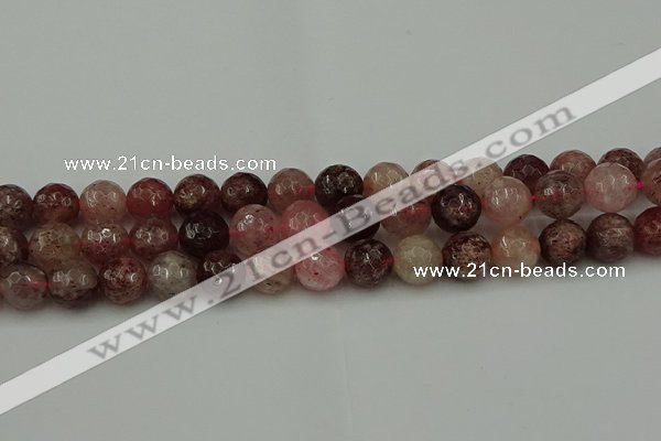 CBQ414 15.5 inches 12mm faceted round strawberry quartz beads