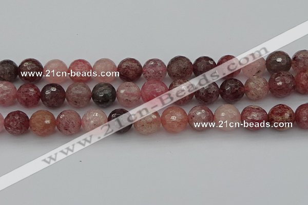 CBQ415 15.5 inches 14mm faceted round strawberry quartz beads