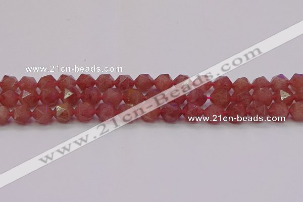 CBQ433 15.5 inches 10mm faceted nuggets strawberry quartz beads