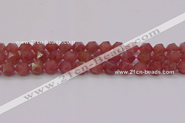 CBQ434 15.5 inches 12mm faceted nuggets strawberry quartz beads