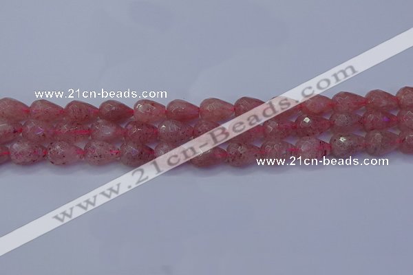 CBQ453 15.5 inches 10*14mm faceted teardrop strawberry quartz beads