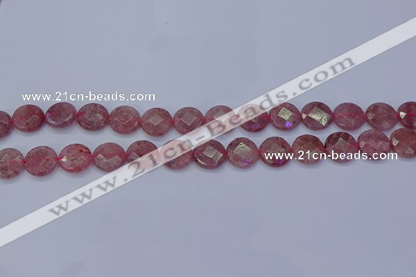 CBQ459 15.5 inches 10mm faceted coin strawberry quartz beads