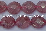 CBQ460 15.5 inches 12mm faceted coin strawberry quartz beads