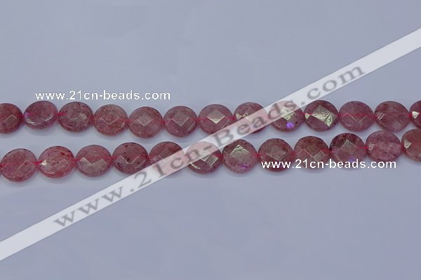 CBQ460 15.5 inches 12mm faceted coin strawberry quartz beads