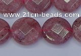 CBQ461 15.5 inches 14mm faceted coin strawberry quartz beads