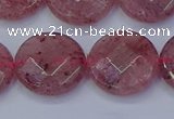 CBQ462 15.5 inches 16mm faceted coin strawberry quartz beads