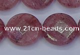 CBQ463 15.5 inches 18mm faceted coin strawberry quartz beads