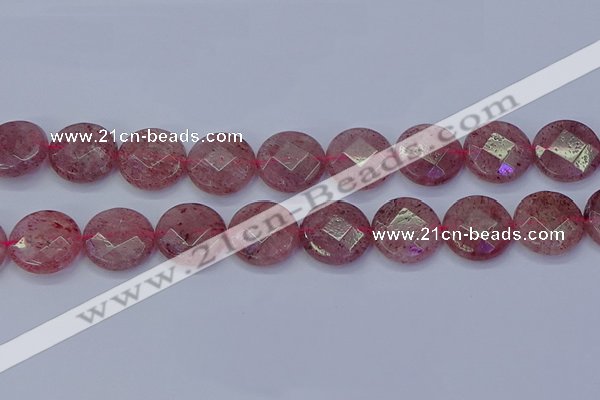 CBQ463 15.5 inches 18mm faceted coin strawberry quartz beads