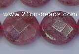 CBQ464 15.5 inches 20mm faceted coin strawberry quartz beads