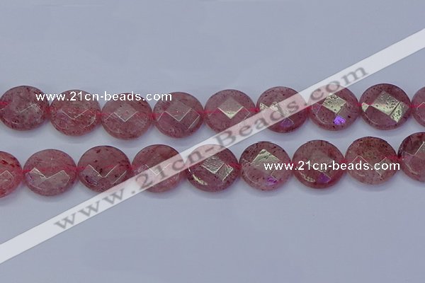 CBQ464 15.5 inches 20mm faceted coin strawberry quartz beads