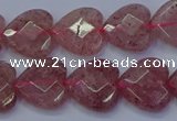 CBQ468 15.5 inches 10mm faceted heart strawberry quartz beads