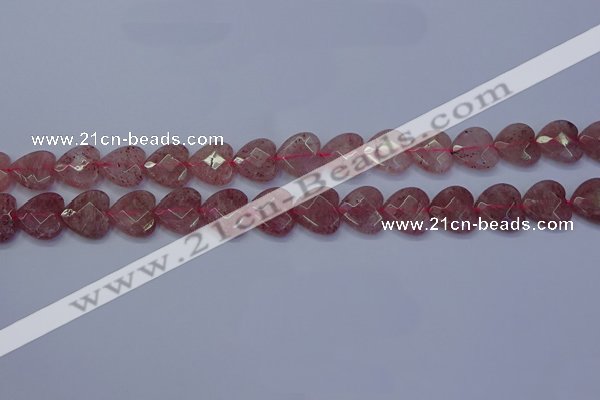 CBQ468 15.5 inches 10mm faceted heart strawberry quartz beads