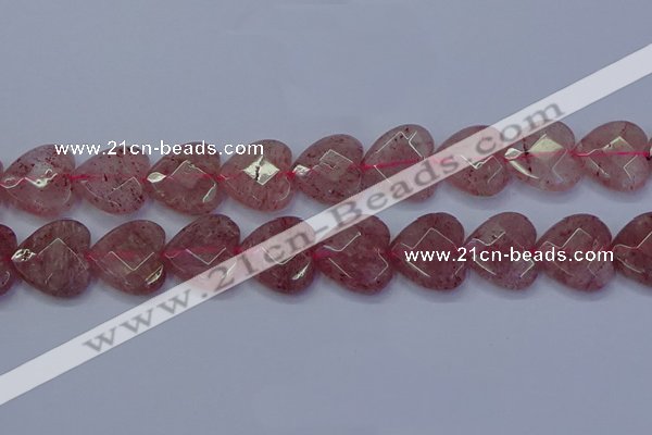 CBQ472 15.5 inches 18mm faceted heart strawberry quartz beads