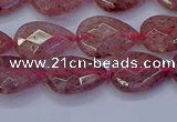 CBQ476 15.5 inches 10*14mm faceted flat teardrop strawberry quartz beads