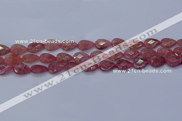 CBQ476 15.5 inches 10*14mm faceted flat teardrop strawberry quartz beads