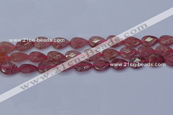 CBQ477 15.5 inches 12*16mm faceted flat teardrop strawberry quartz beads