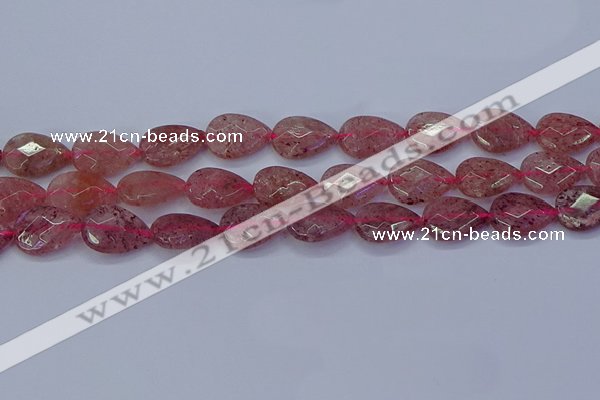 CBQ478 15.5 inches 13*18mm faceted flat teardrop strawberry quartz beads