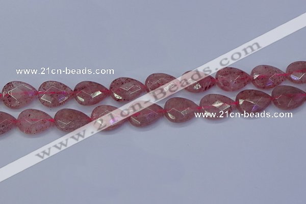 CBQ479 15.5 inches 15*20mm faceted flat teardrop strawberry quartz beads