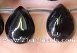 CBQ510 Top drilled 9*12mm flat teardrop natural black quartz beads